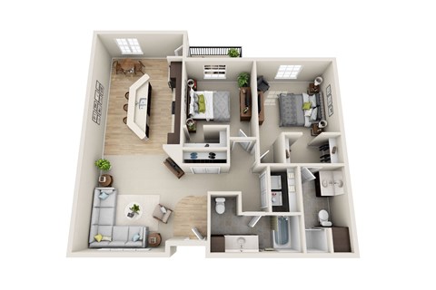 Floor plan for 2 beds, 2 baths, 1237 sqft